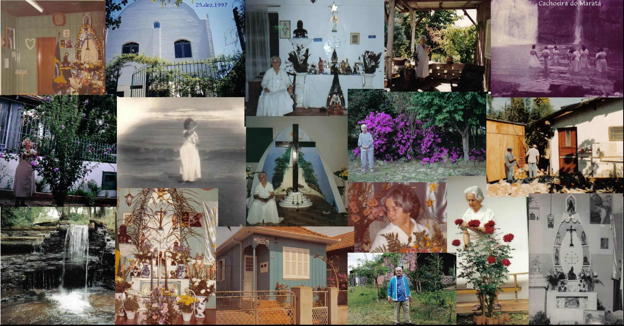 Montagem de fotos antigas do Templo, da Madrinha e do Padrinho
